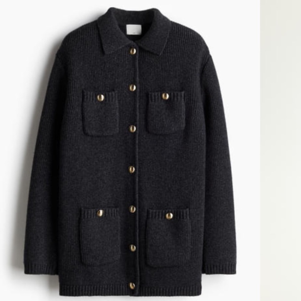 NWT • H&M • PREMIUM LABEL • Wool Blend Cardigan Jacket with Gold Buttons - Picture 3 of 7